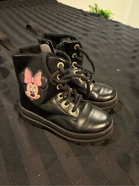 Disney Black Minnie Mouse Combat Boots with Pink Bow Accent